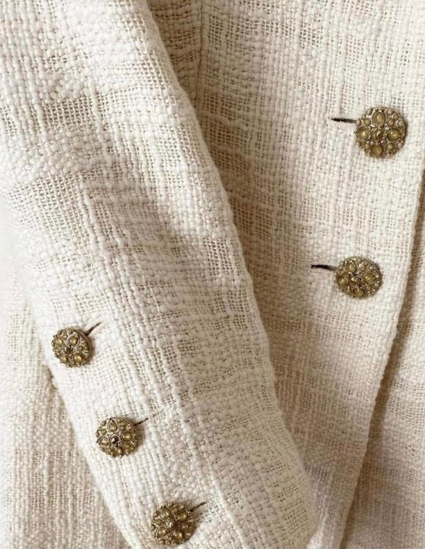 Chanel 12A Paris-Bombay Runway Ivory Ecru Cotton Blazer Long Jacket FR 38