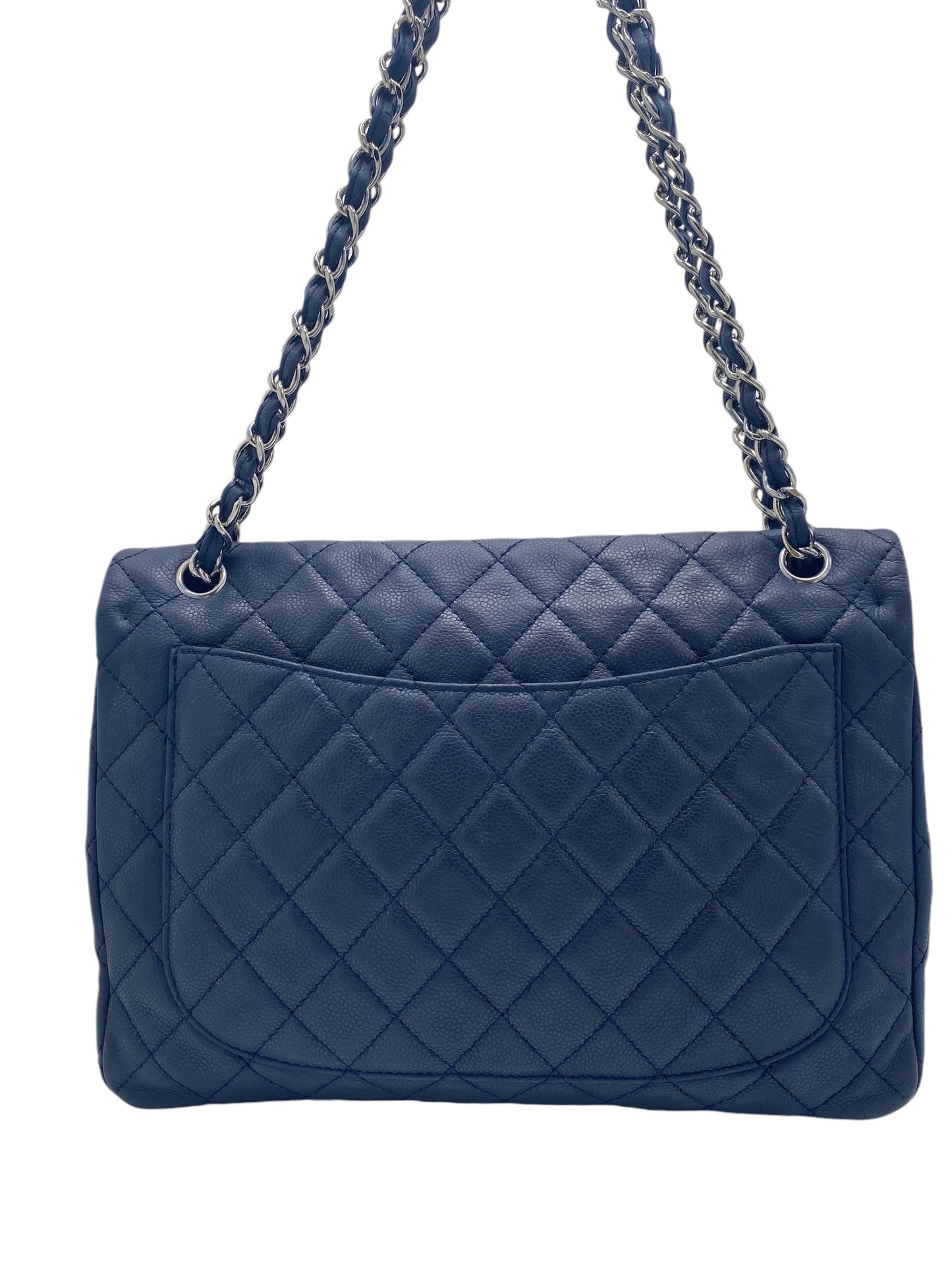 Chanel Navy Blue Soft Caviar Maxi Classic Flap Bag Silver Hardware SHW