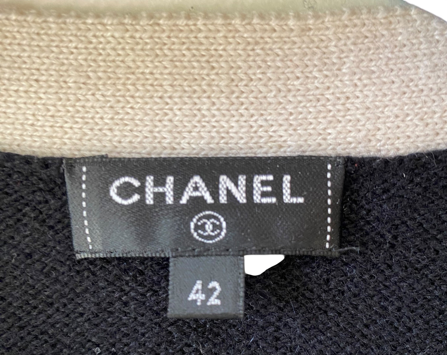 Chanel Cashmere Black and Ecru Classic Cardigan FR 42