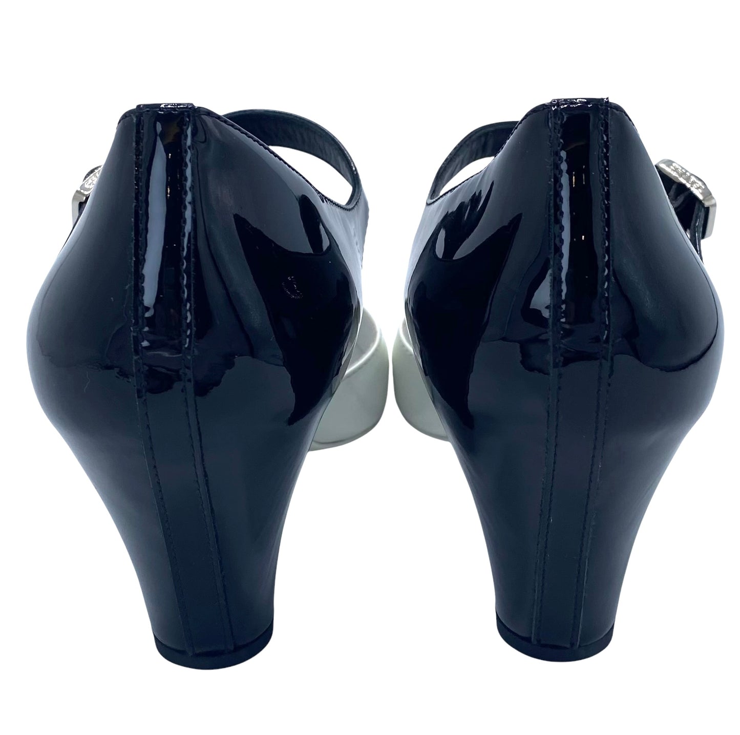 New Unworn Chanel 20C White Black Patent D'Orsay Mary Jane Heels EU 38.5C