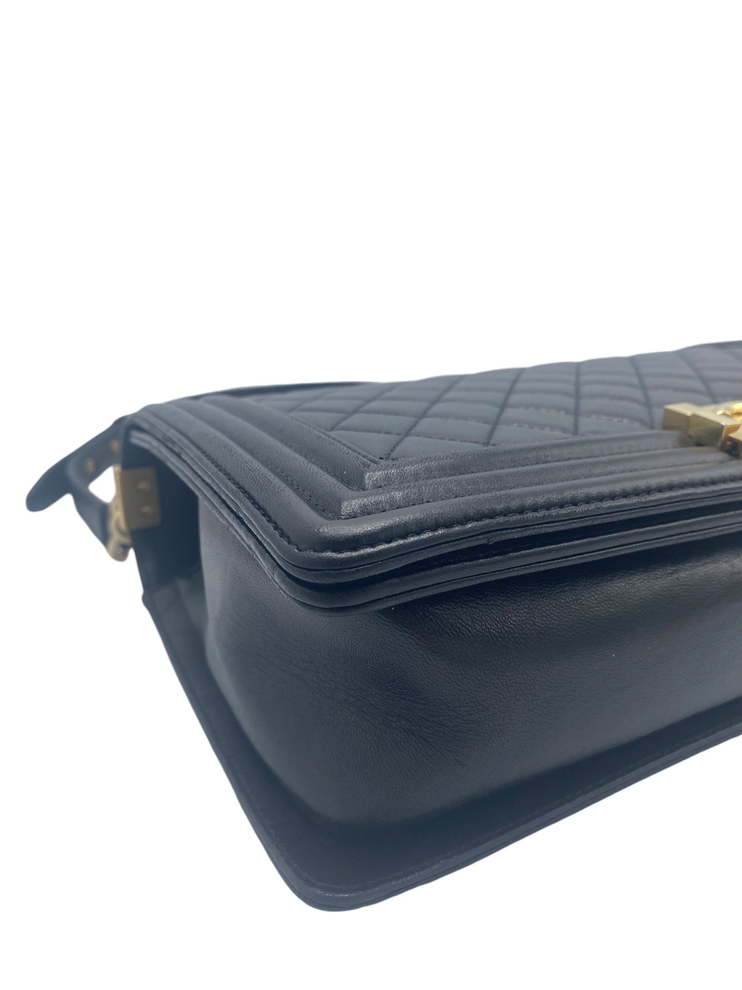 Chanel Boy Bag New Medium in Quilted Black Calfskin Gold Hardware GHW