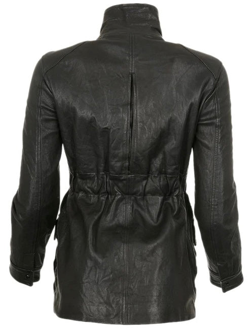 Chanel 07A Runway Black Lambskin Leather Utility Jacket Coat FR 40