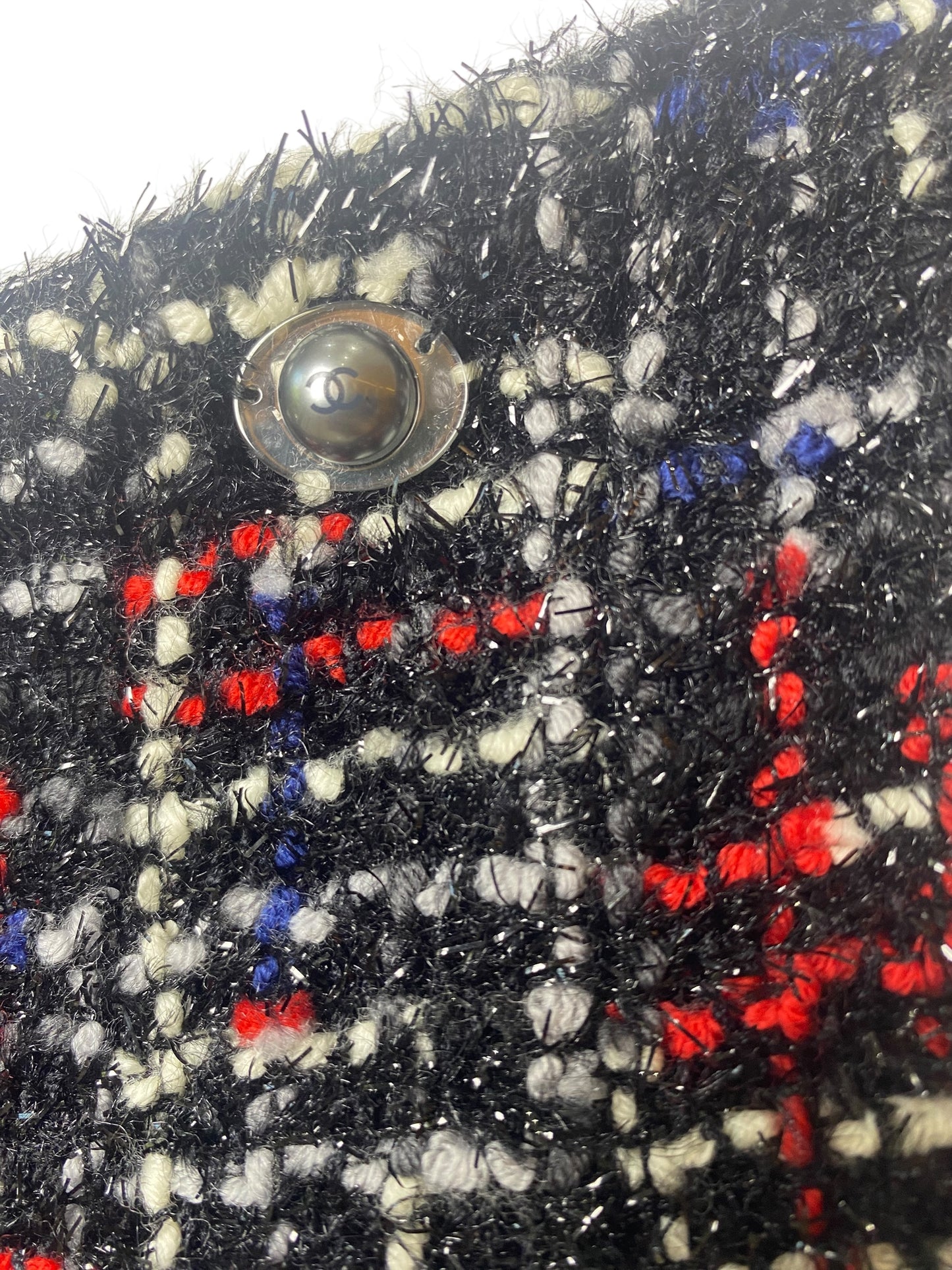 Chanel 17A Fantasy Tweed Black Red Blue White Shorts FR 36