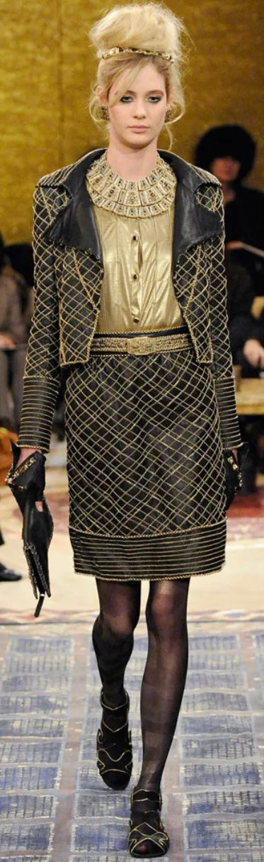 RARE New Chanel 11A Paris Byzance Black Leather Stones Gloves Size 7