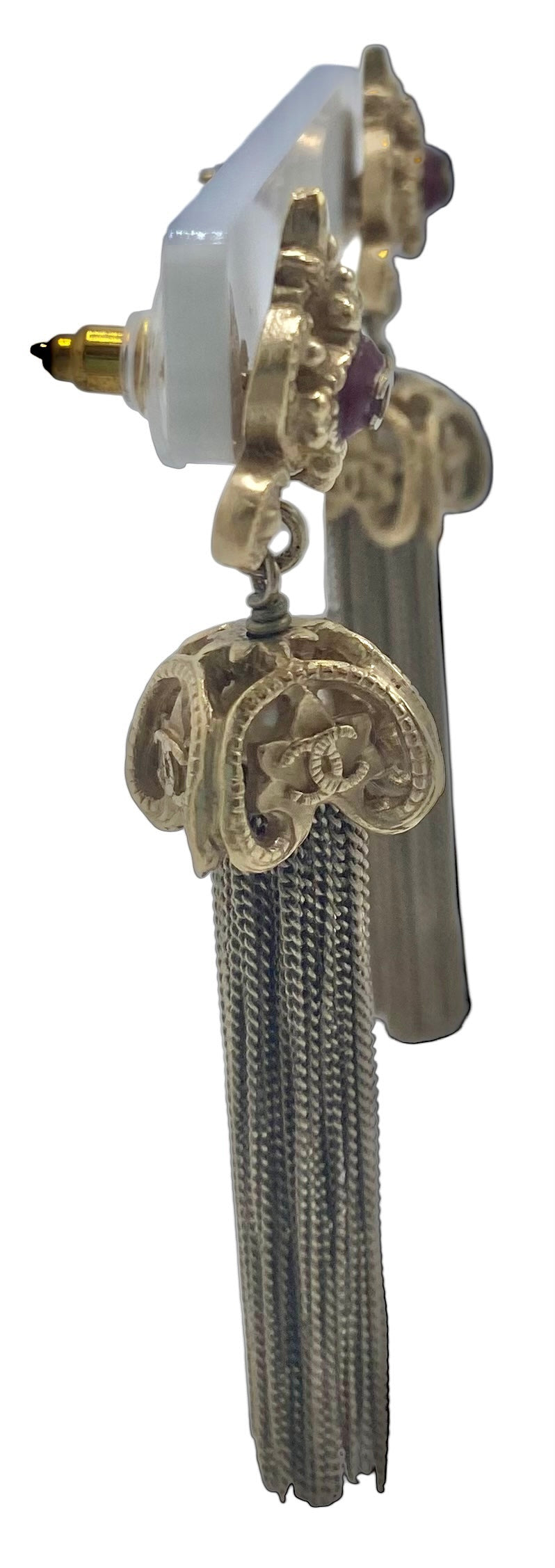 RARE Chanel 10A Paris Shanghai Gold-Tone Red Enamel Long Chain Tassel Drop Earrings