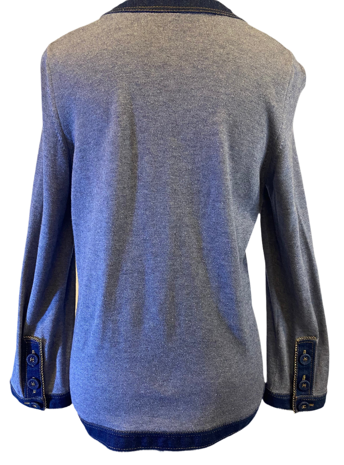 Chanel 07P Spring Blue Denim Trim Chain Link Cardigan Jacket Size FR 40/42