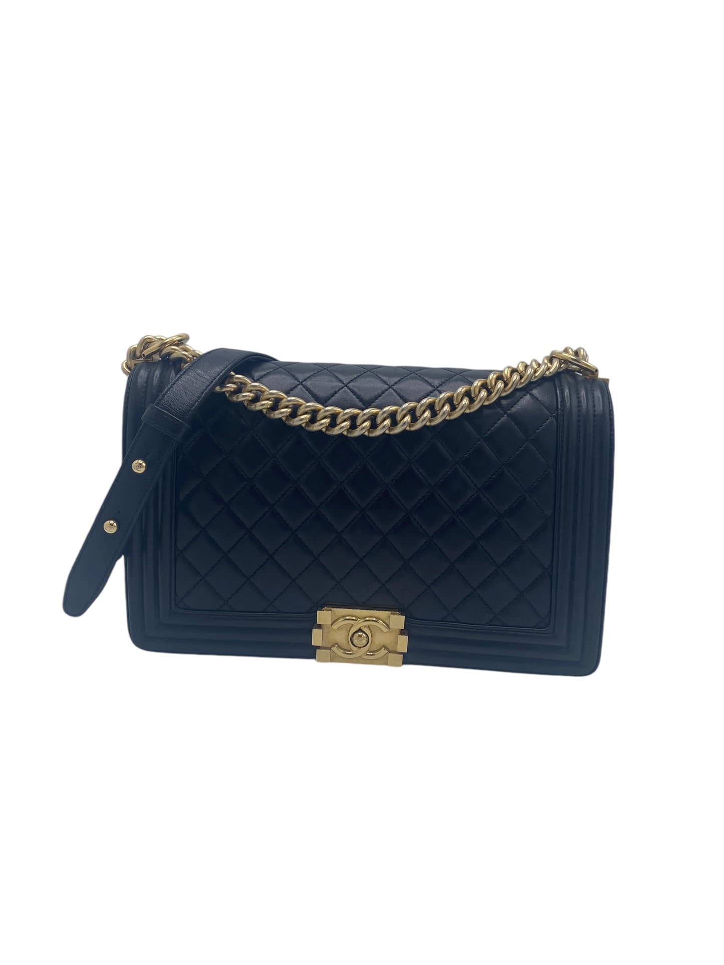 Chanel Boy Bag New Medium in Quilted Black Calfskin Gold Hardware GHW