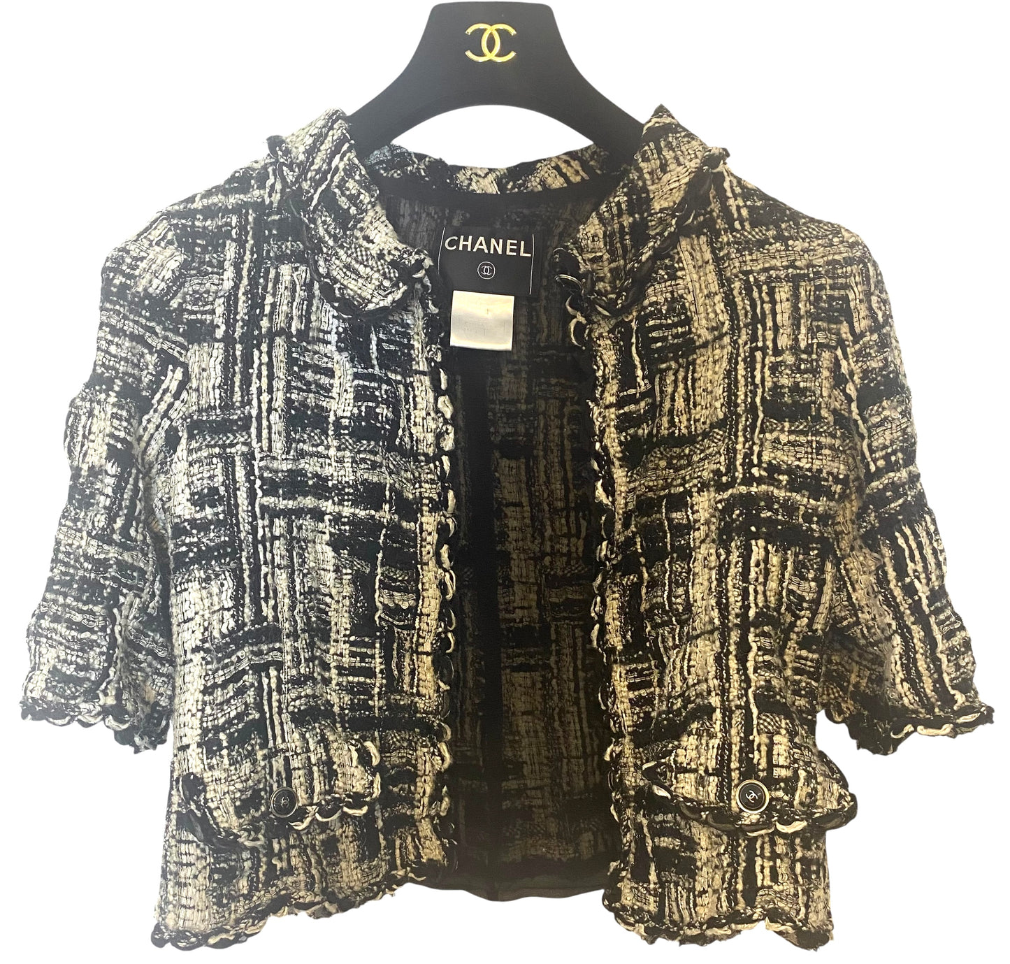 Chanel 07C Runway Fantasy Tweed Black White Short Jacket FR 38/40