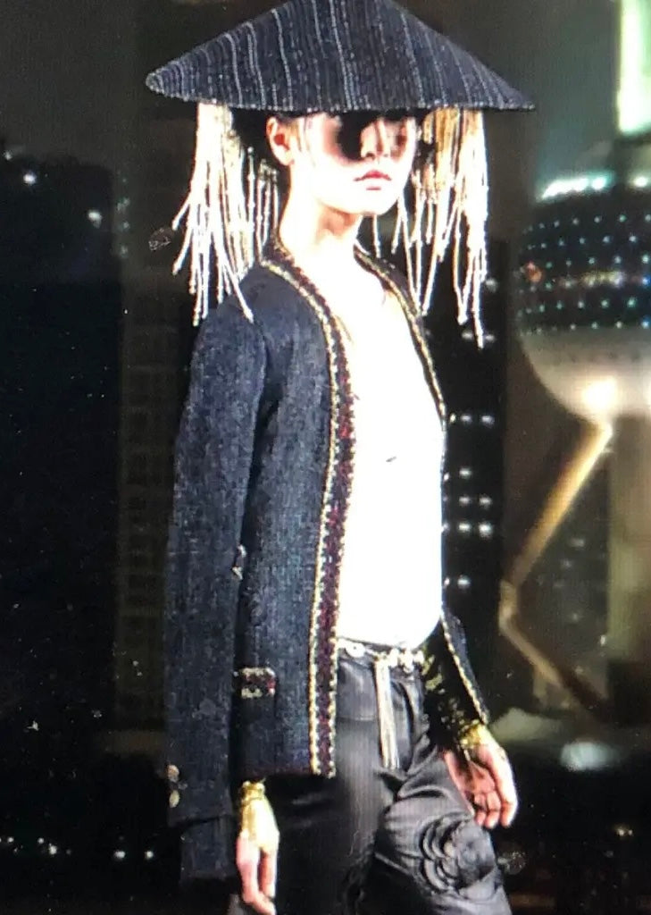 CHANEL 10A PARIS-SHANGHAI BLACK TWEED BRAIDED TRIM JACKET FR 34