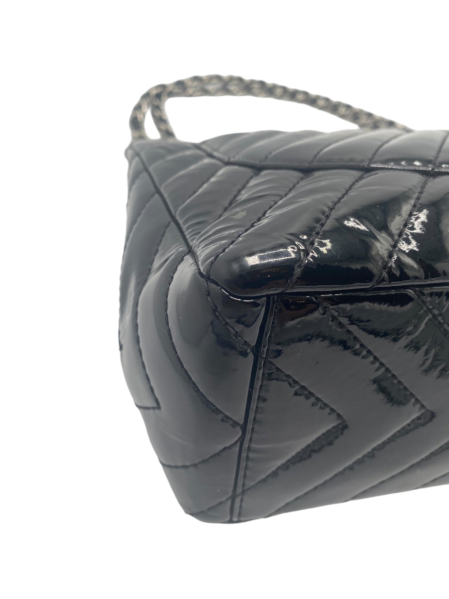 Chanel Black Maxi Patent Chevron Classic Flap Bag