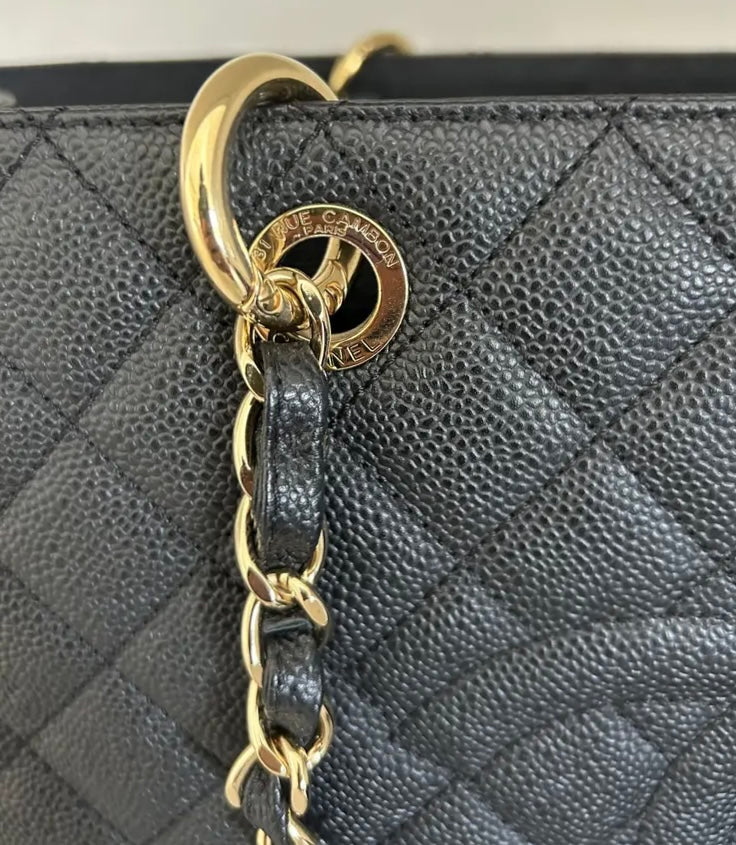 Chanel Black Caviar Quilted XL Grand Shopping Tote GST Gold Hardware