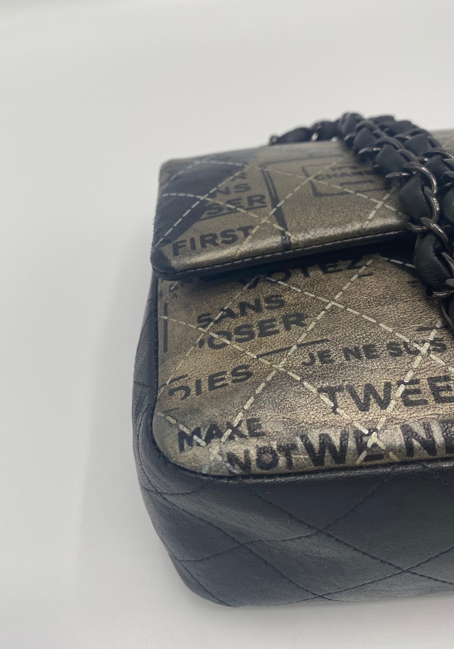 CHANEL 2015 GRAFFITI NEWSPAPER MEDIUM CLASSIC DOUBLE FLAP BAG SO BLACK