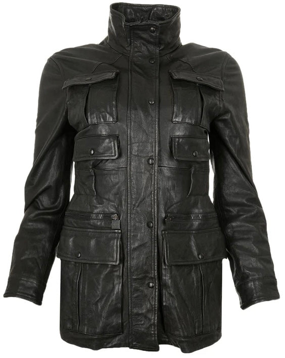 Chanel 07A Runway Black Lambskin Leather Utility Jacket Coat FR 40