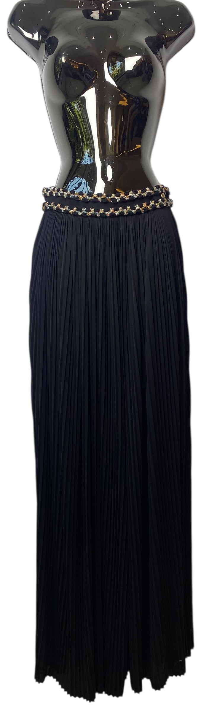 Chanel 18C Paris Greece Black Tweed Trim Palazzo Oversized Wide Leg Pants FR 36