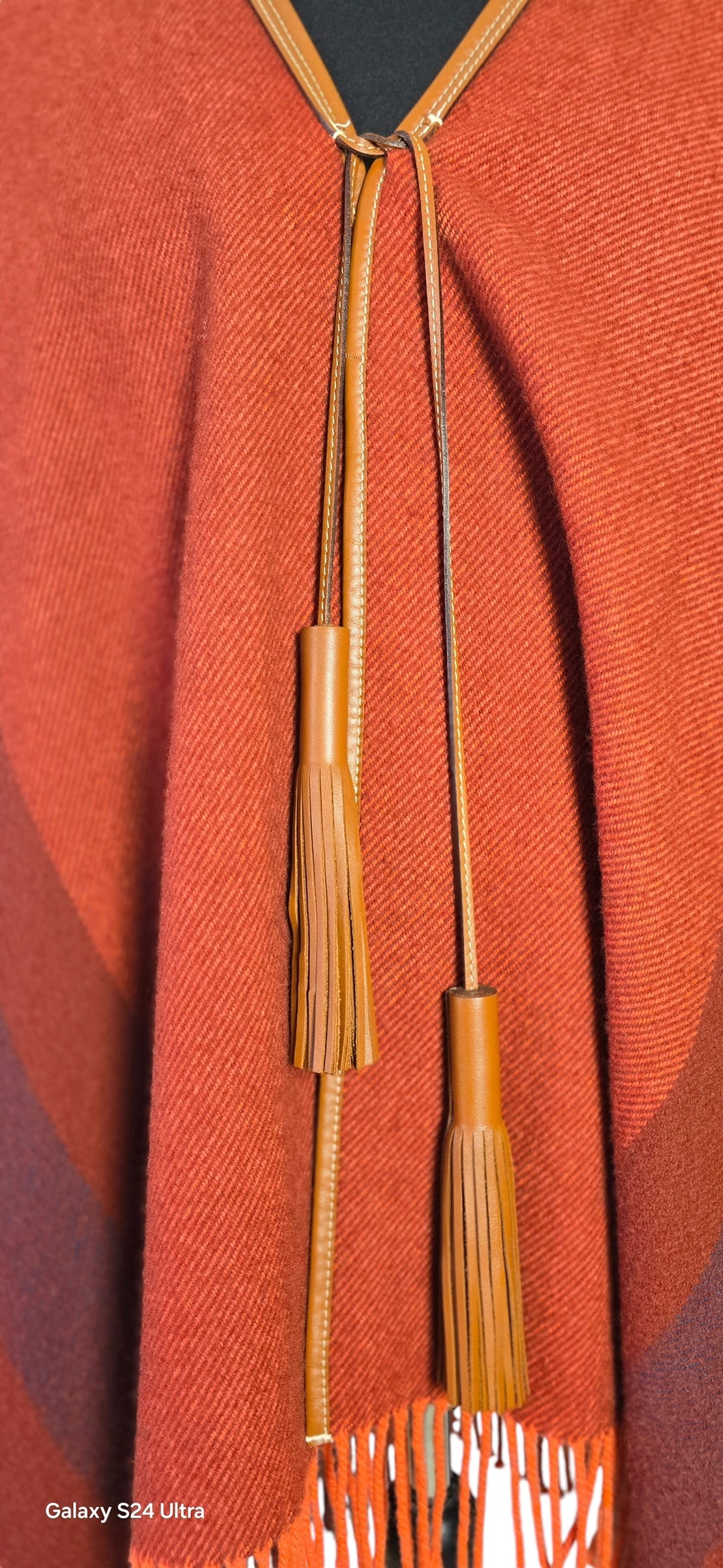 Hermes Cashmere Wool Red Rocabar Bivouac Poncho Cape