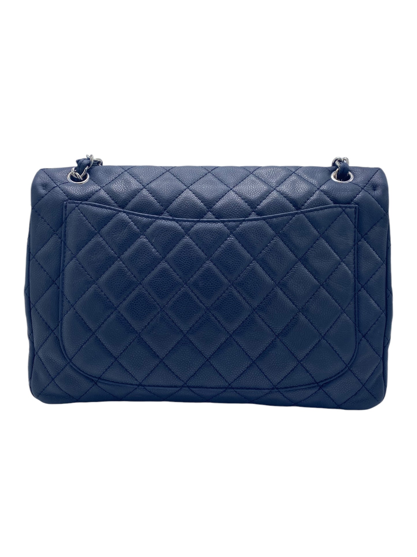 Chanel Navy Blue Soft Caviar Maxi Classic Flap Bag Silver Hardware SHW
