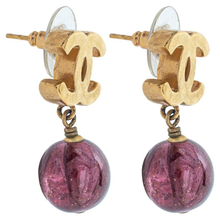 Chanel 11A Byzance Purple CC Gold Drop Earrings