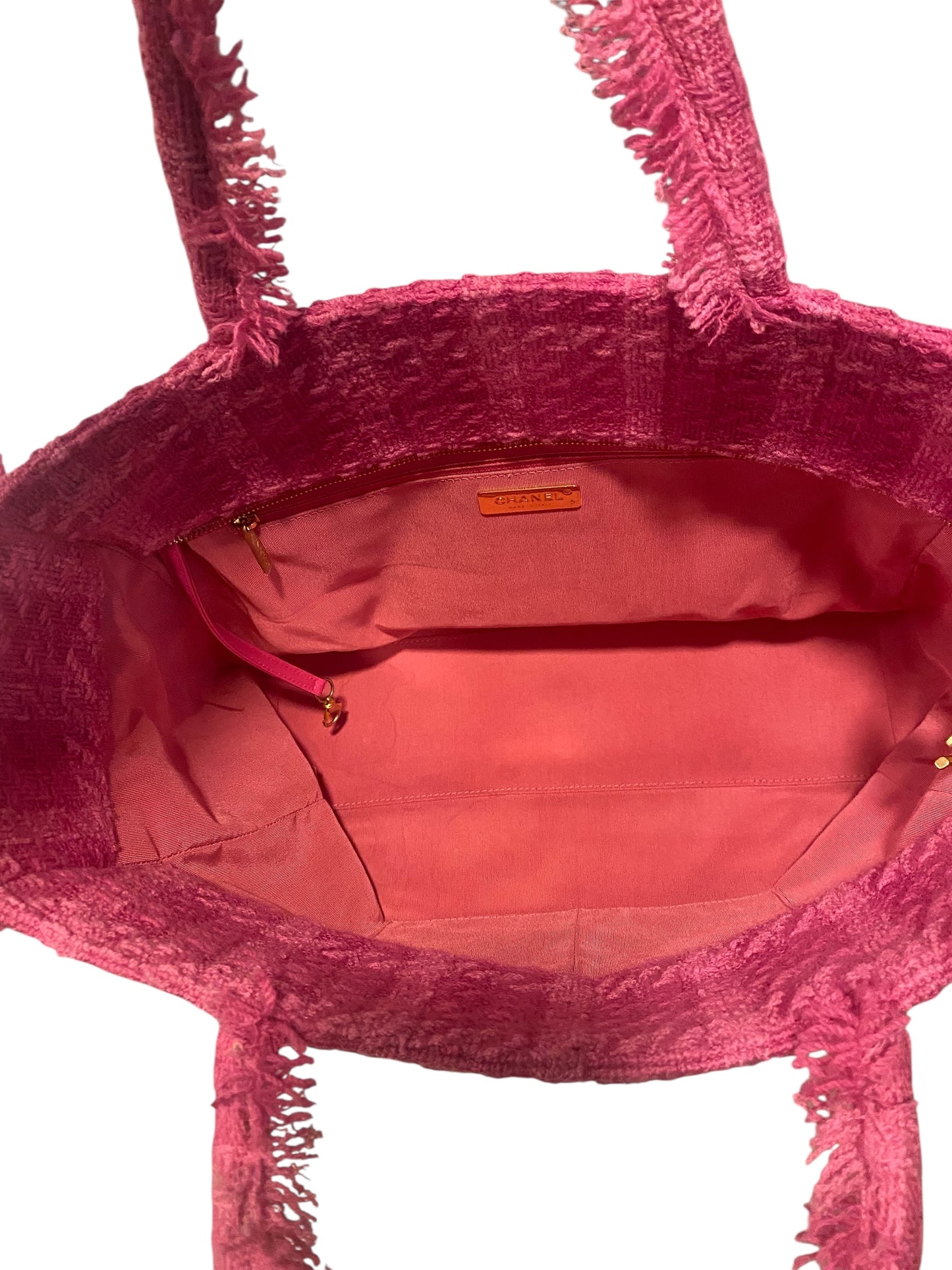 Chanel 19K Giant Large Logo Pink Fuscia Wool Tweed Shopping Bag GHW