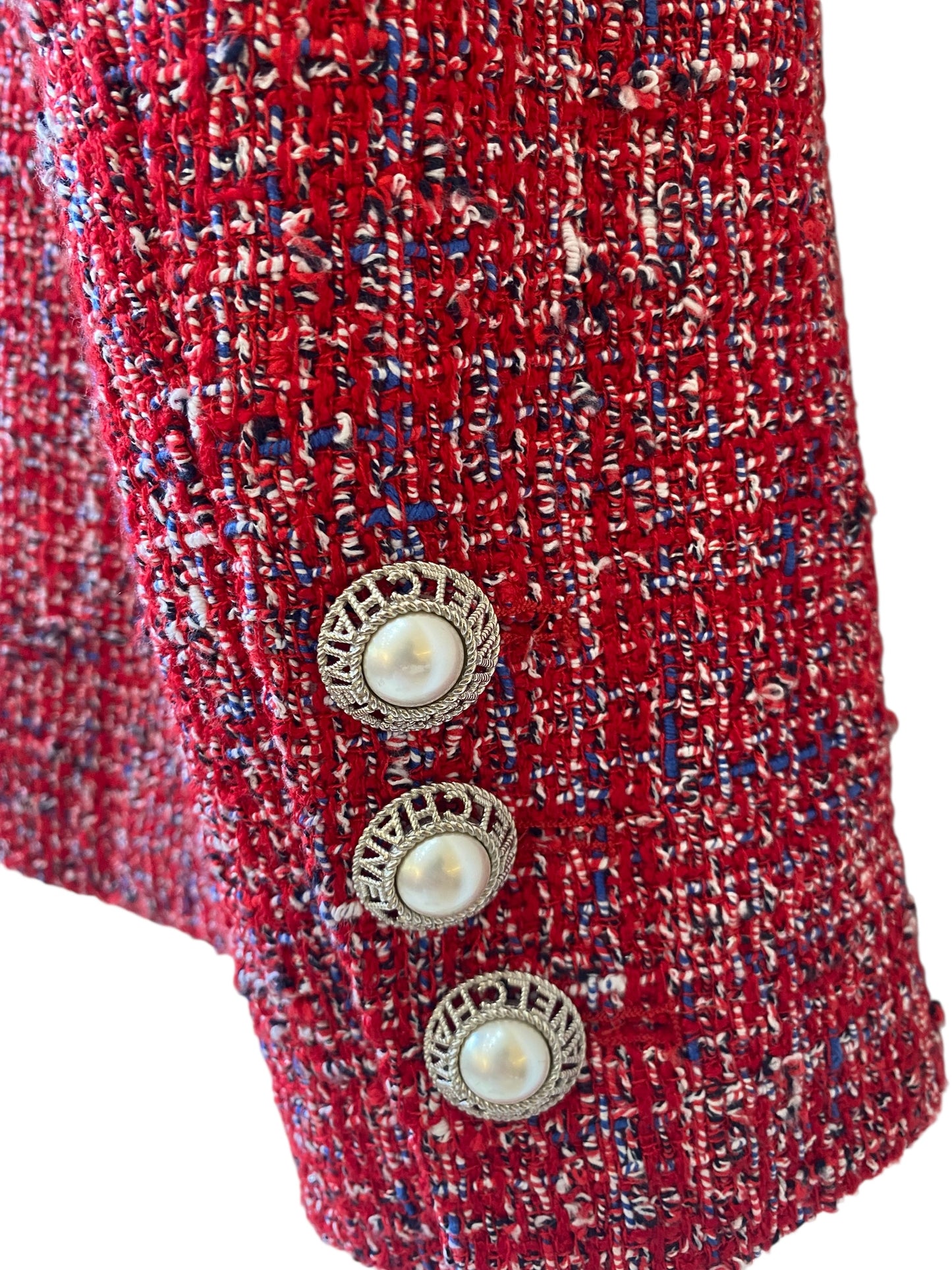 Chanel 19C La Pausa Red Tweed Pearl Jacket and Shorts Suit SET FR 36/38