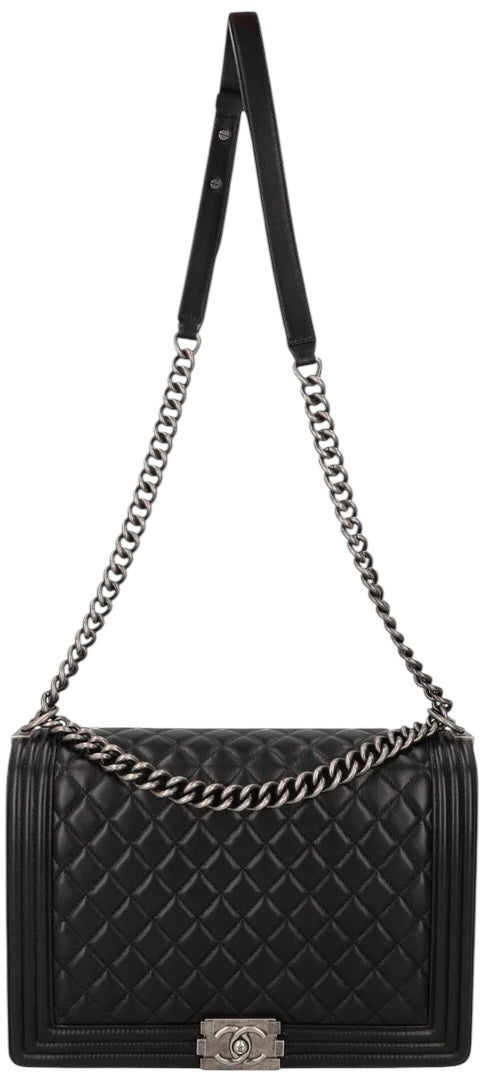Chanel Black Large Maxi Quilted Lambskin Leather Boy Crossbody Bag