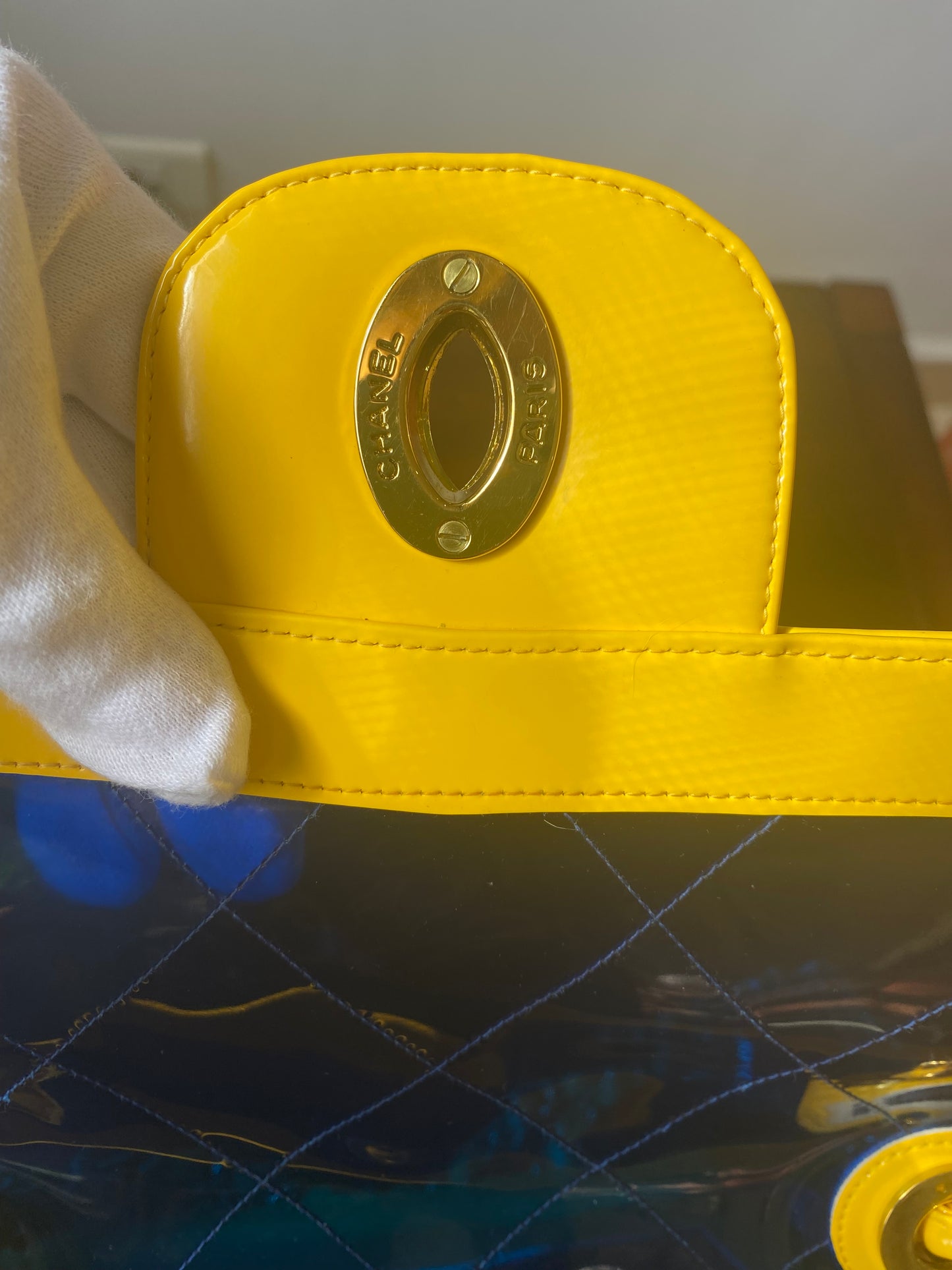 Extremely Rare Gem! 95P Barbie Bicolor Yellow and Blue Vinyl Maxi PVC Patent Flap Bag!