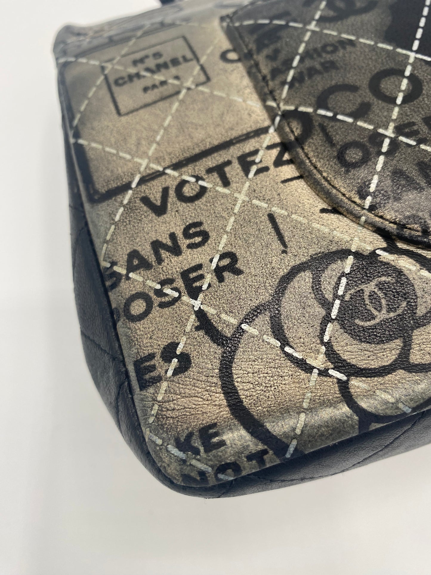 CHANEL 2015 GRAFFITI NEWSPAPER MEDIUM CLASSIC DOUBLE FLAP BAG SO BLACK