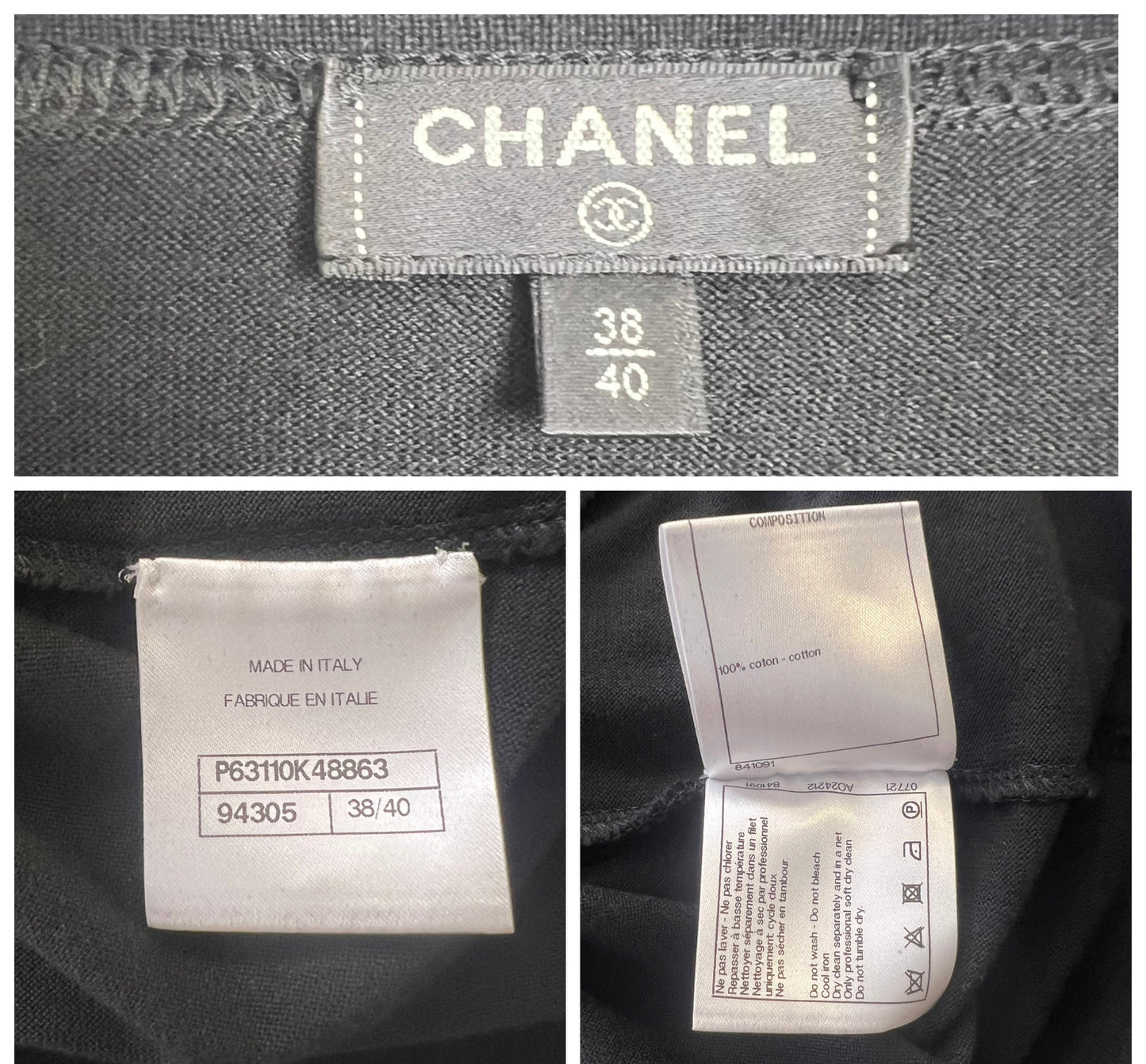 Chanel 20S Black Cotton Cut Out Embroidered Tee Shirt FR 38/40