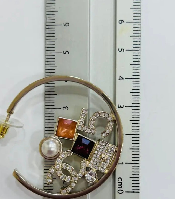 Chanel 2023 Multicolor Gold N 5 Timeless Large Hoop Earrings