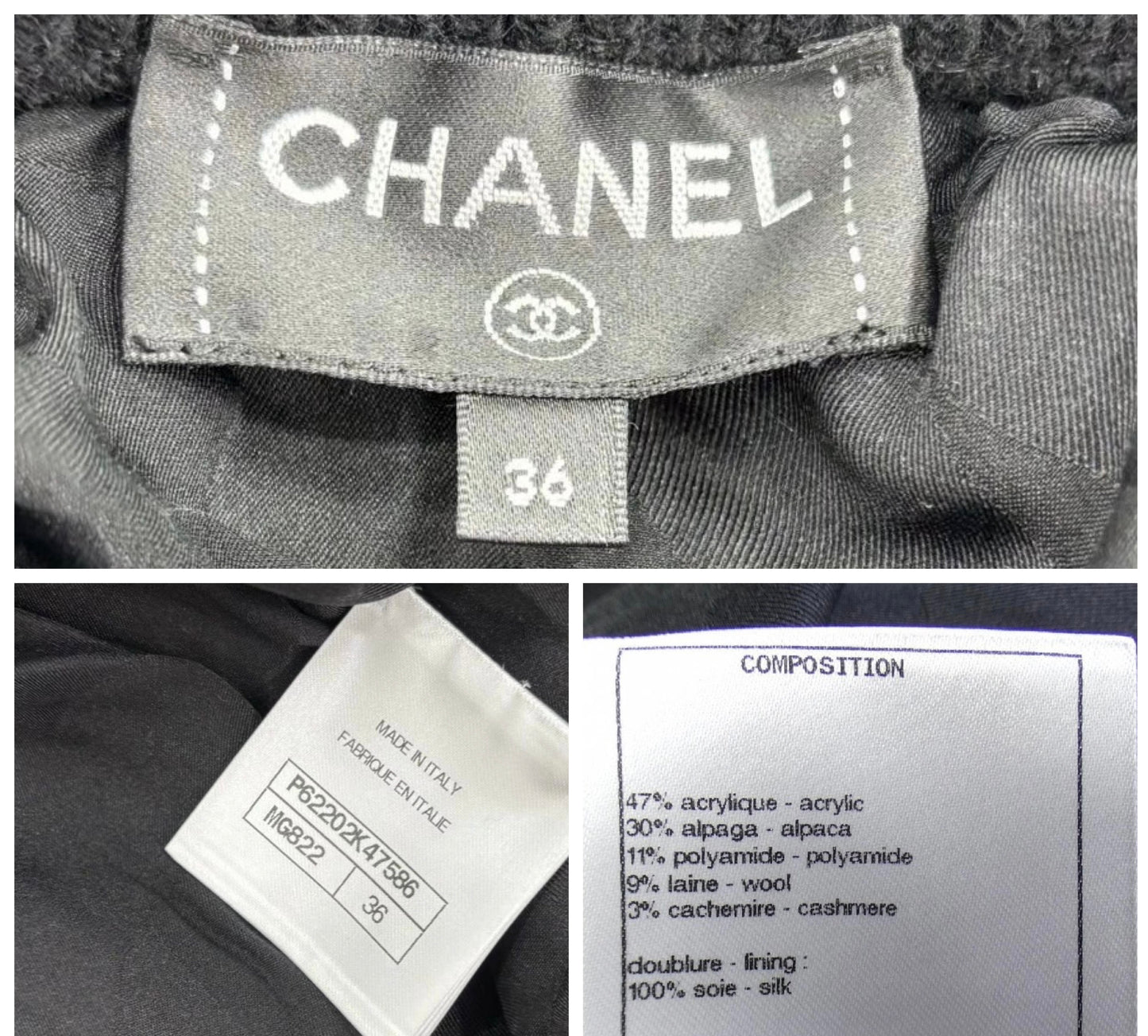 Chanel 19B Black Fuzzy Alpaca CC Zipper Bomber Jacket Coat FR 36