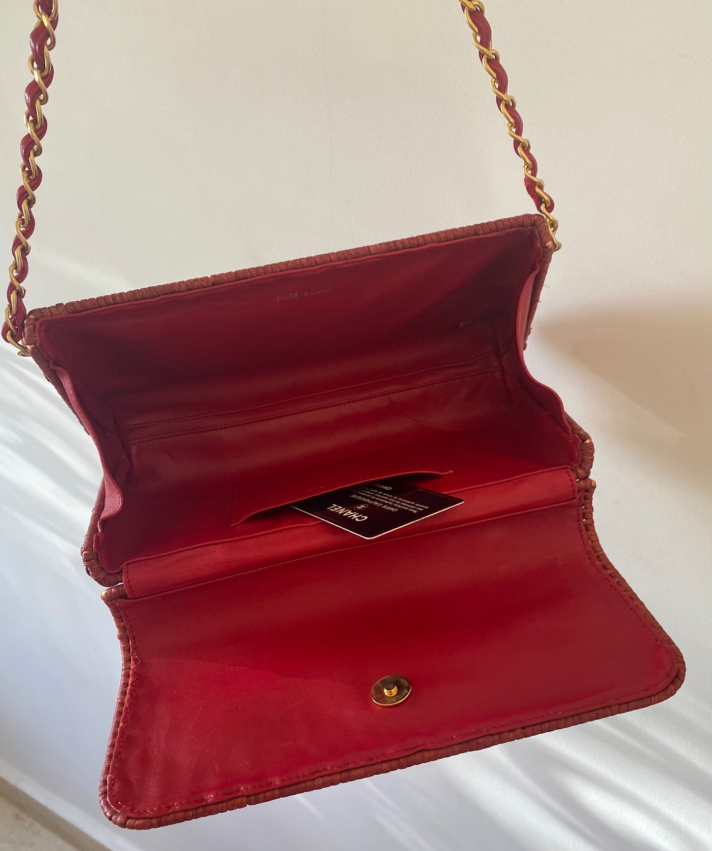 Chanel Extremely Rare 2001 Spring Red Wicker Basket Classic Flap Handbag with Matte Gold Hardware