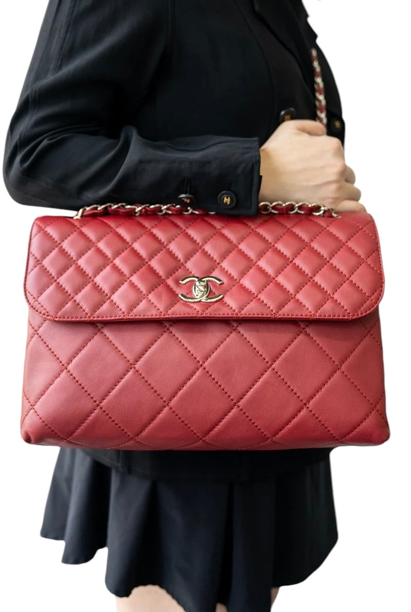 Chanel In The Business Dark Red Quilted Leather Classic Flap Bag SHW