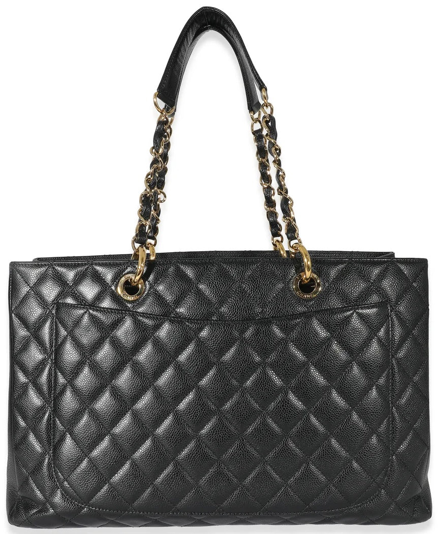 Chanel Black Caviar Quilted XL Grand Shopping Tote GST Gold Hardware