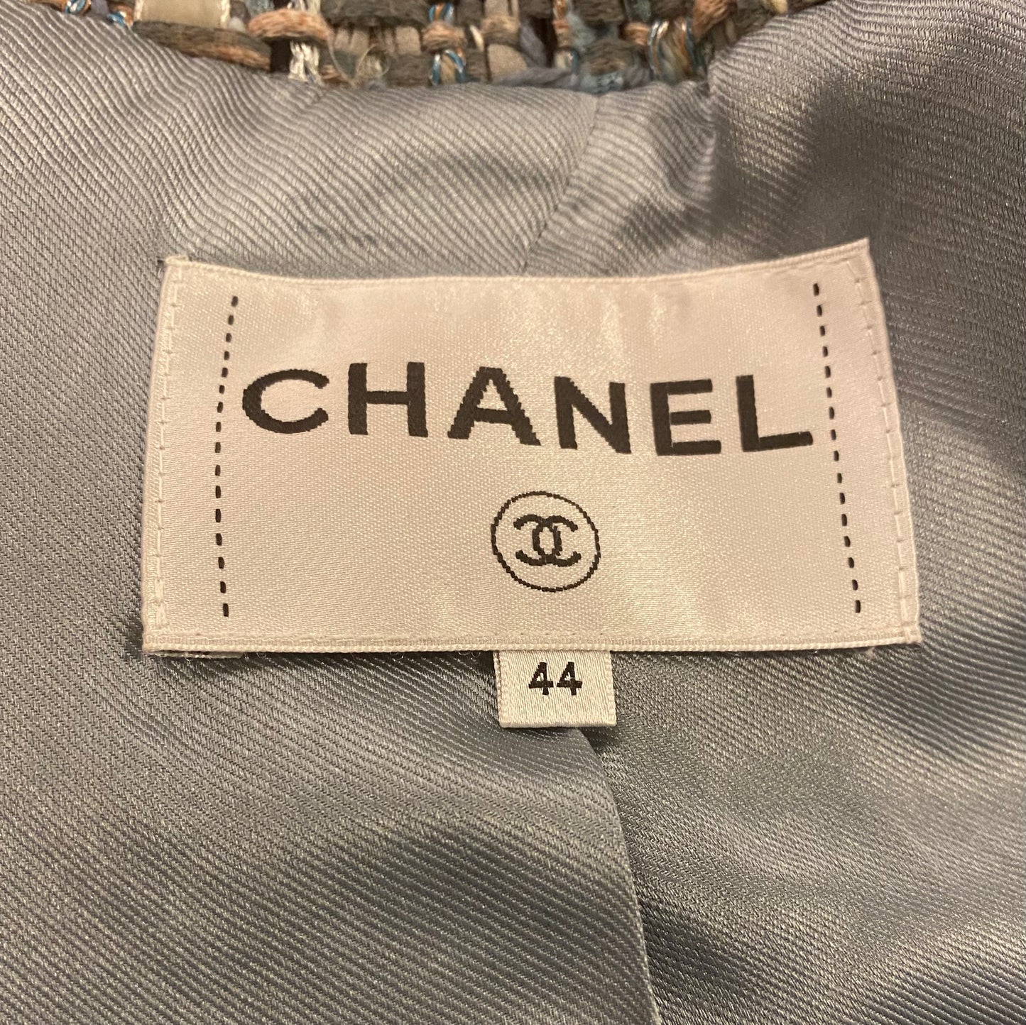 Chanel 17A Paris-Cosmopolite Blue Fantasy Tweed Fringe Jacket FR 44
