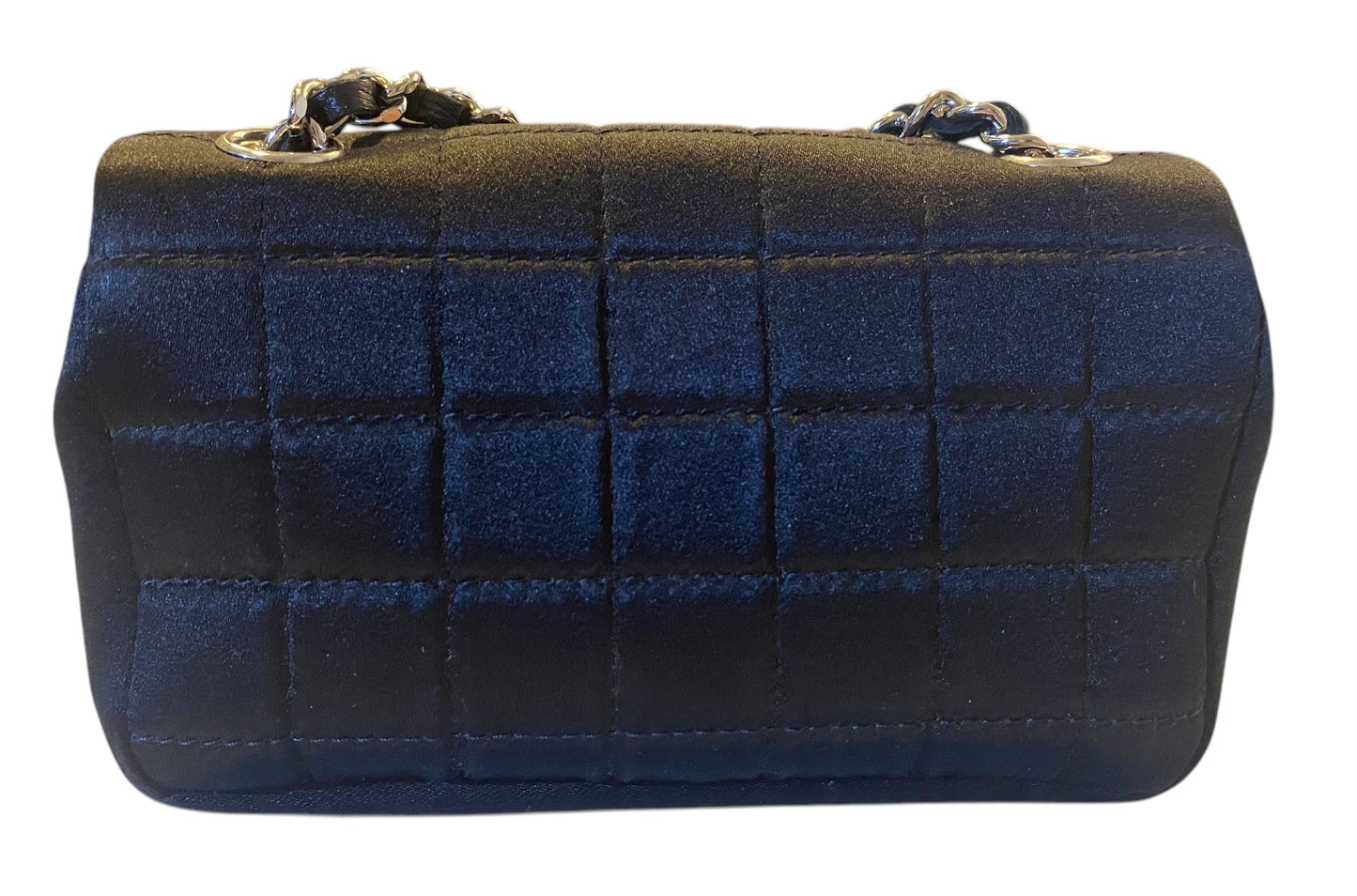 Chanel 04A Black Satin Mini Micro Square Quilted Lipstick Mirror Charm Flap Bag
