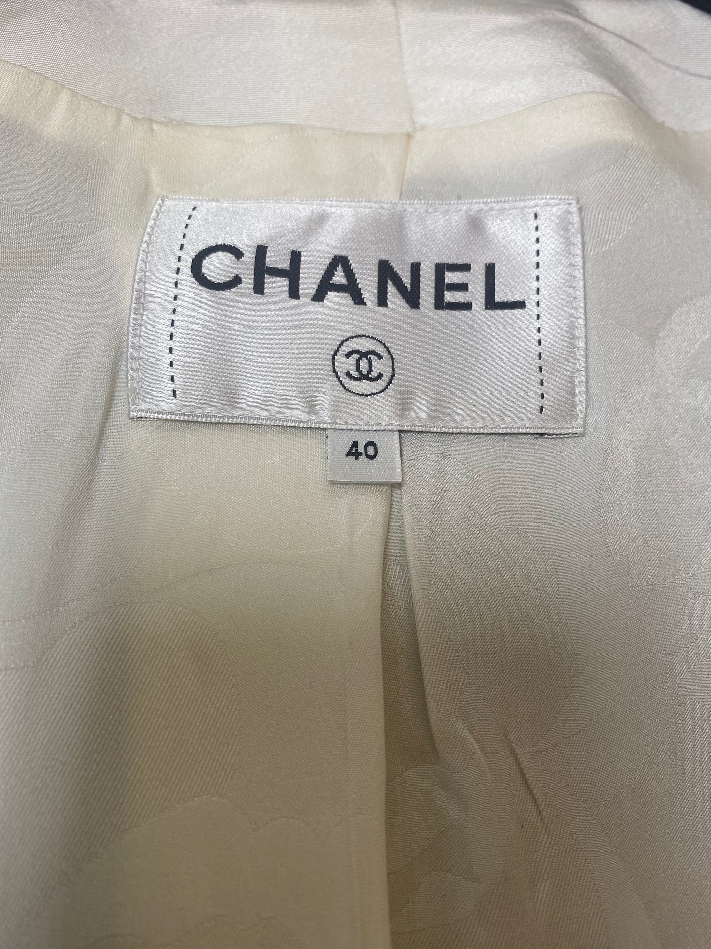 Chanel 22S Runway Sequin CC Logo Black and White Jacket FR 40