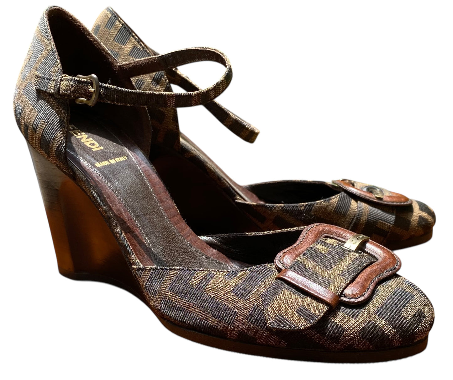 Fendi Zucca FF Logo Canvas D'Orsay Pumps Size 40