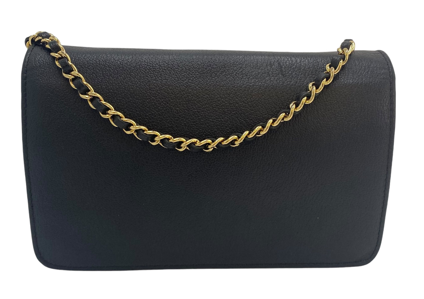 Chanel Grained Black Leather Camellia Wallet On Chain WOC Shoulder Bag GHW