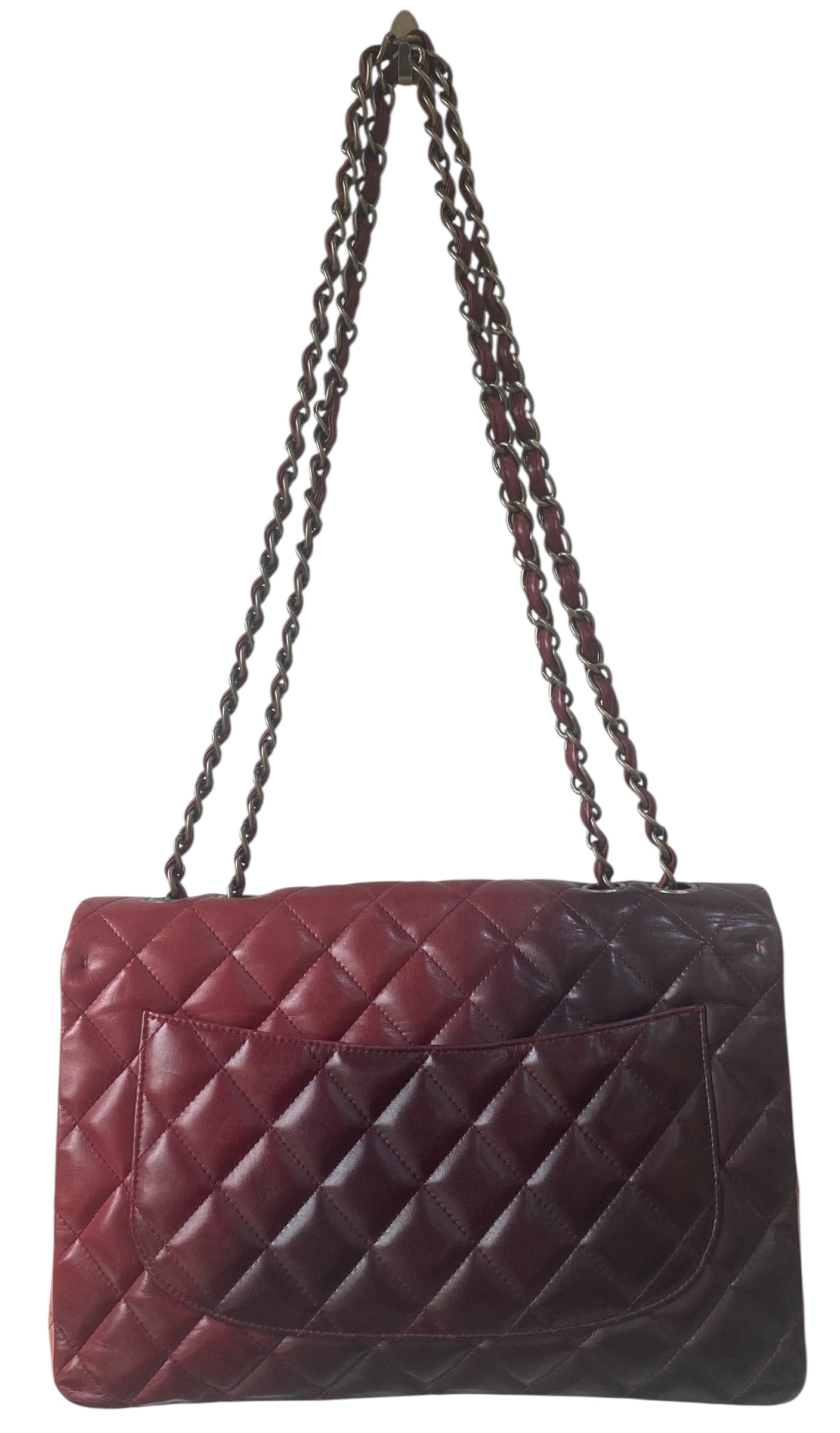 Chanel Ombre Degradé Pink Burgundy Quilted Leather Jumbo Classic Single Flap Bag