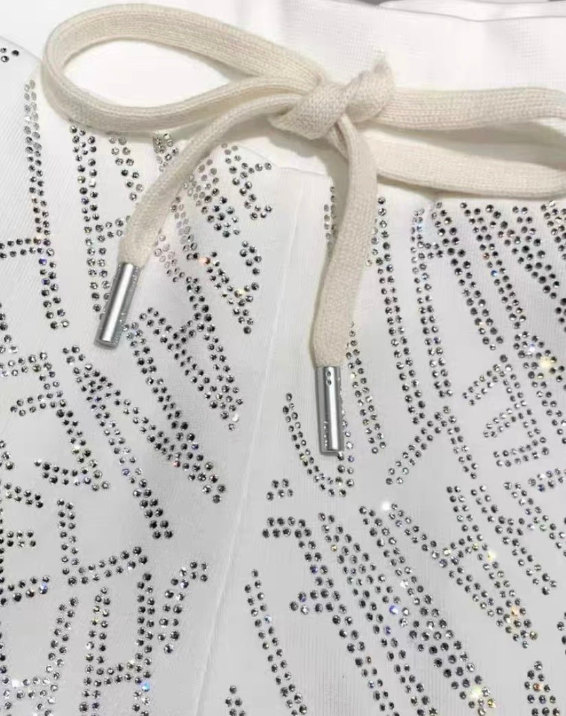 Chanel NWT 21N Coco Niege Swarovski CC White SweatPants Warm Winter Sport Pants FR 34
