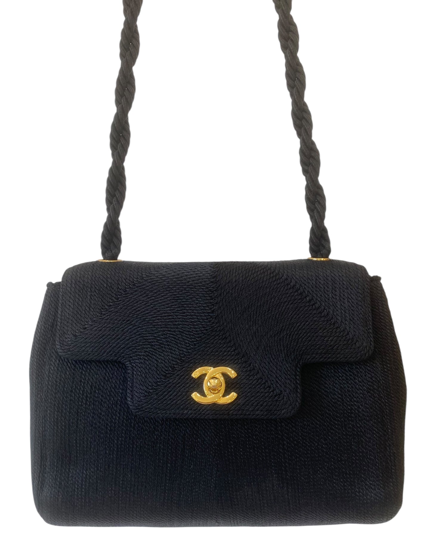 Vintage Chanel 1997 Silk Rope Woven Kelly Flap Bag 24K Gold Hardware