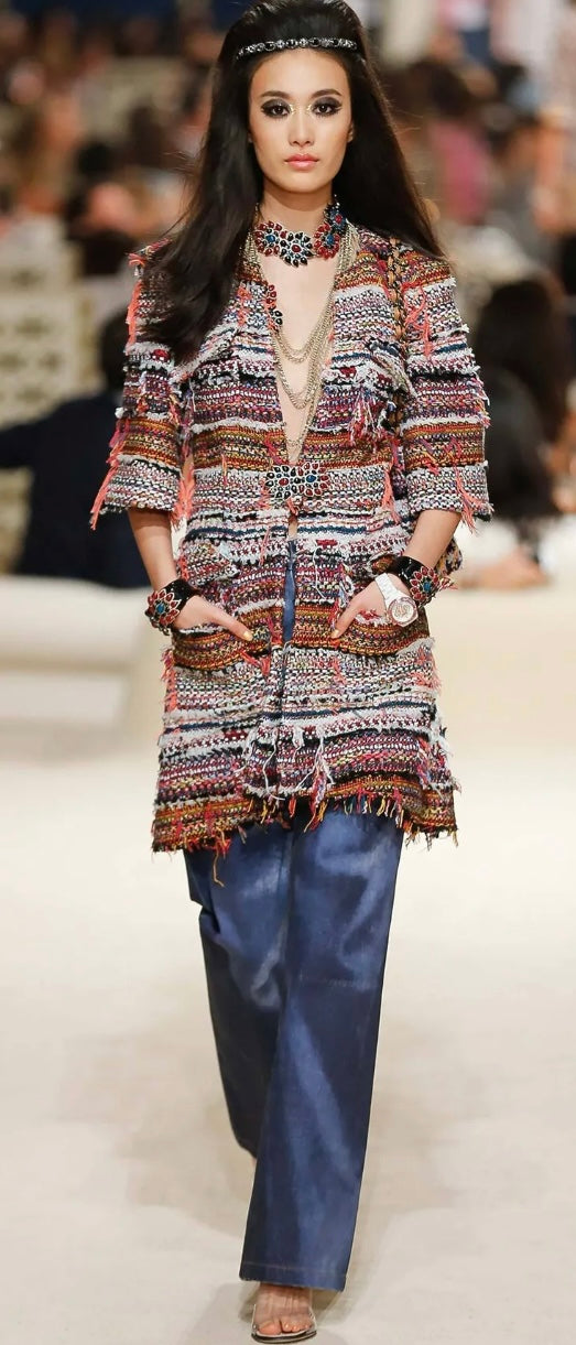 Chanel 15C Paris Dubai Pom Pom Tweed Jumbo Flap Bag