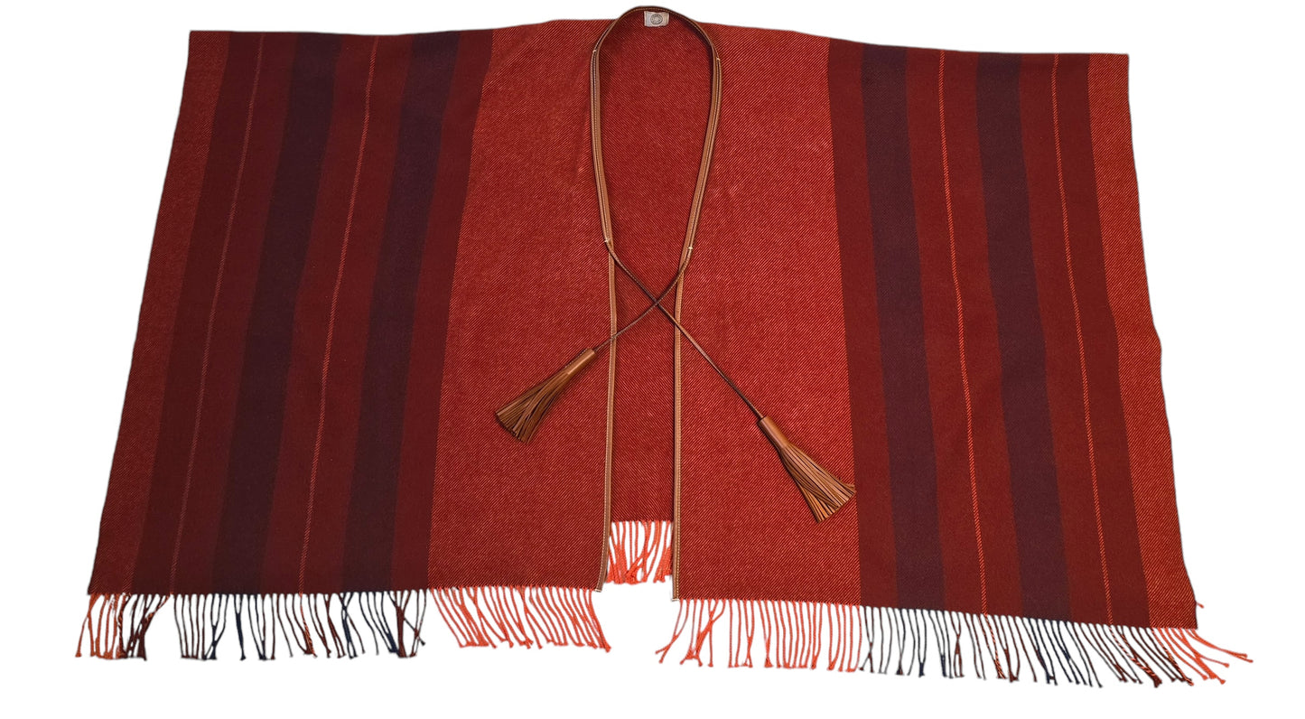 Hermes Cashmere Wool Red Rocabar Bivouac Poncho Cape