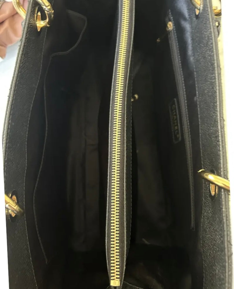 Chanel Black Caviar Quilted XL Grand Shopping Tote GST Gold Hardware