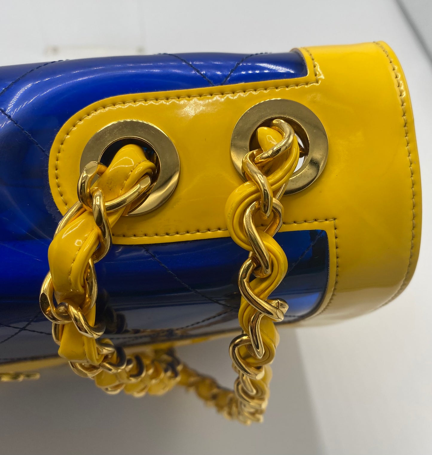 Extremely Rare Gem! 95P Barbie Bicolor Yellow and Blue Vinyl Maxi PVC Patent Flap Bag!