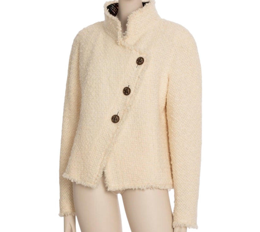 CHANEL 13A PARIS EDINBURGH ECRU TWEED JACKET GRIPOIX BUTTONS FR 44