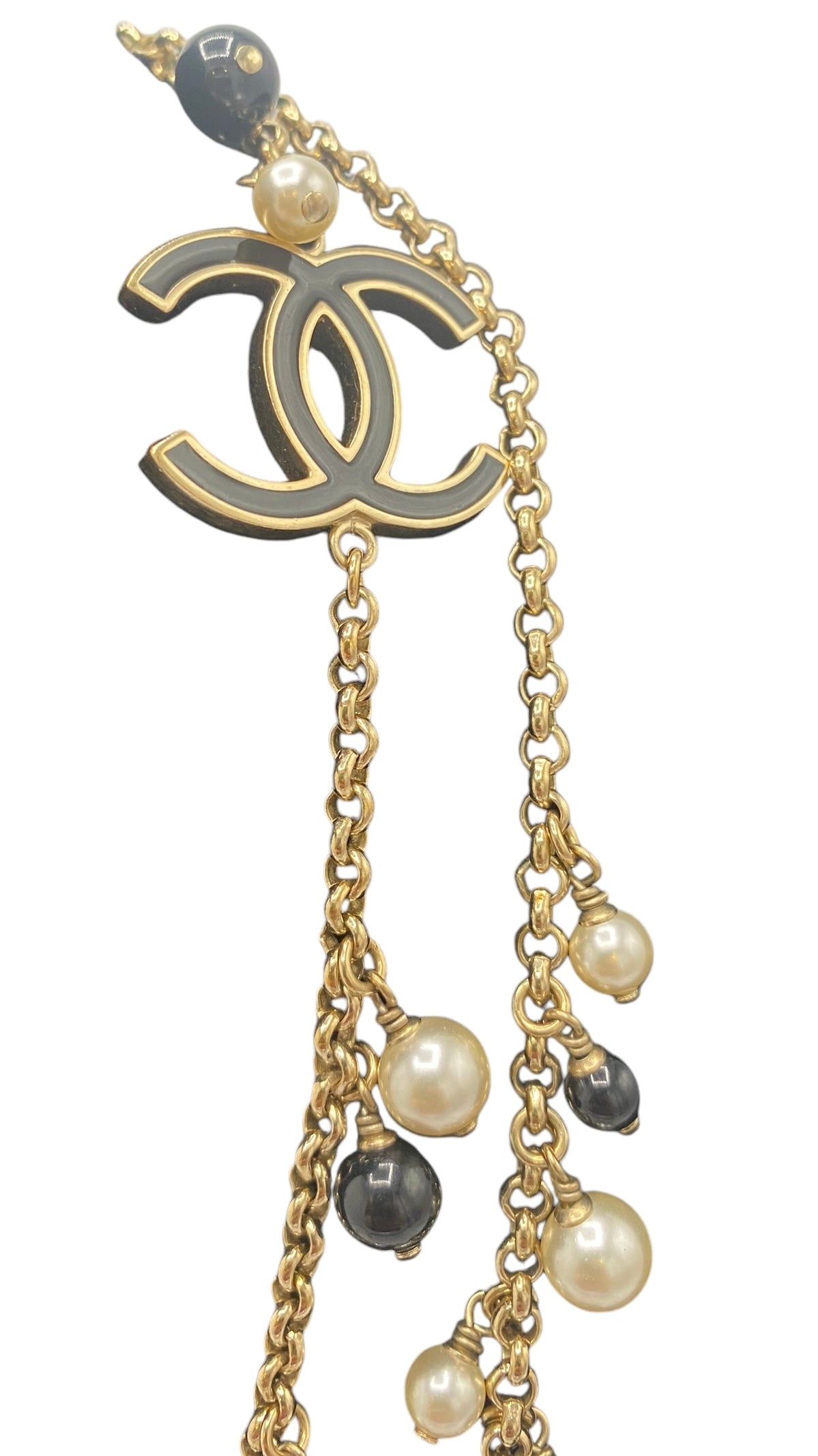 Chanel 14P Limited Edition Coco Lucky Charms Long Gold Black Pearl CC Necklace