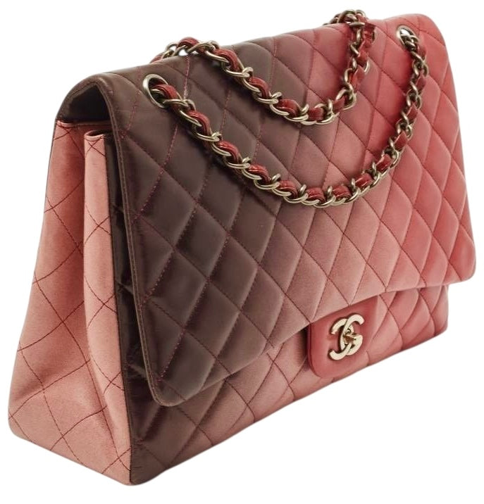 Chanel Maxi Ombre Degradé Pink Burgundy Quilted Leather Classic Single Flap Bag