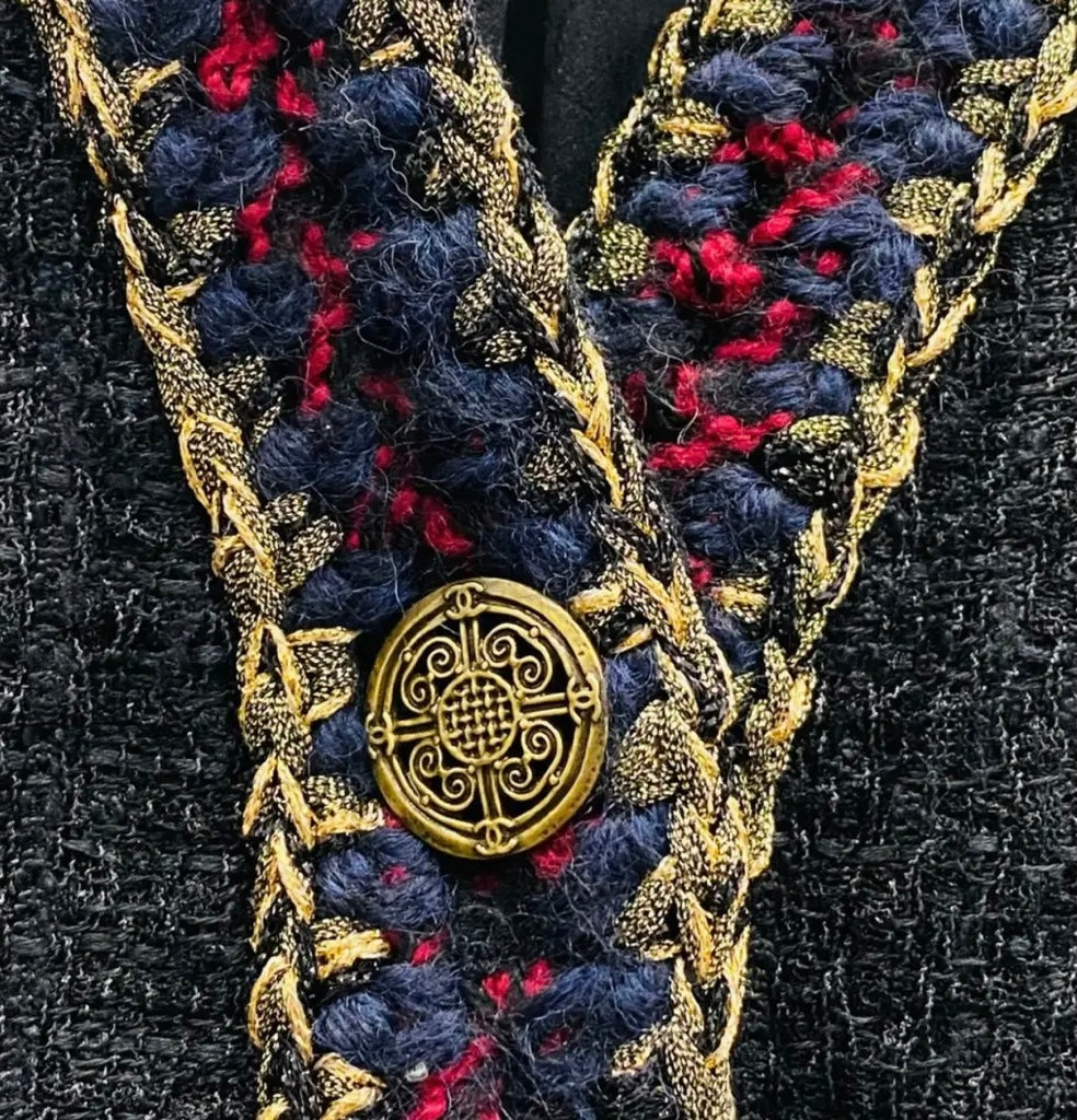CHANEL 10A PARIS-SHANGHAI BLACK TWEED BRAIDED TRIM JACKET FR 34
