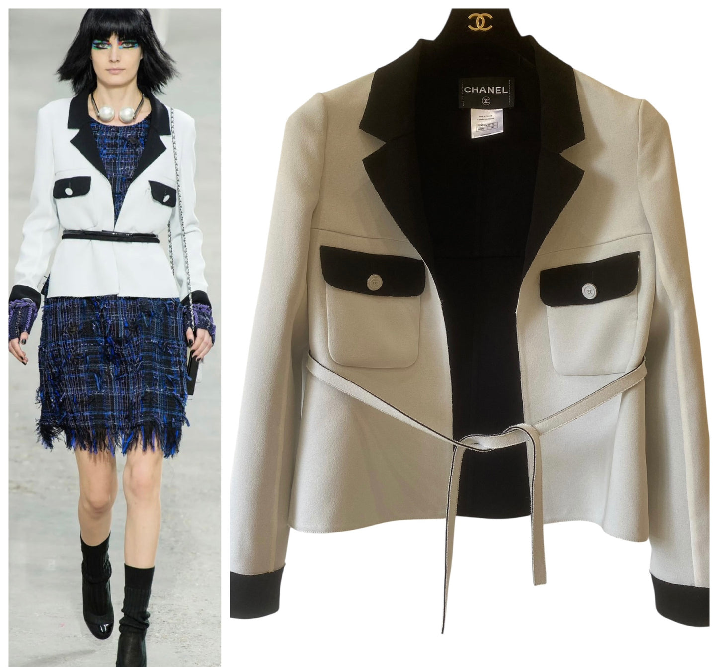 Chanel 14S Runway White & Black Jacket FR 36