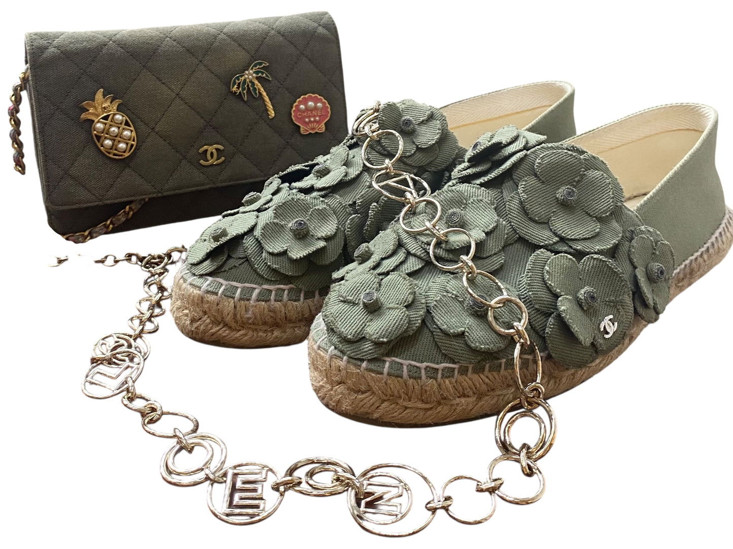 Chanel 17C Coco Cuba Camellia Khaki Green Espadrilles EU 41